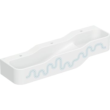 Geberit Bambini play and washspace, with three washbasin areas, lower basin on the left: B=140cm, Tap hole=central, left and right, ocean blue 502.975.SX.1