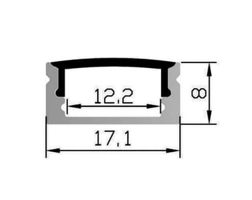 Alu profil 8, med sort cover - 2,5 m VN27108X18