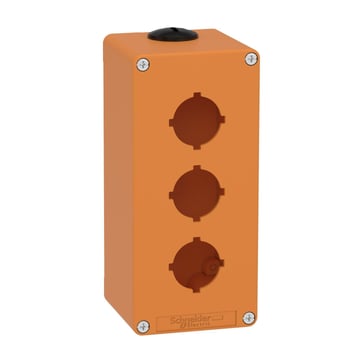 Harmony tom trykknapkasse i orange metal med 3 x Ø30 mm huller for trykknapper og 2 x M25 forskruninger 175 x 80 x 77 mm XAPO3603