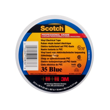 Scotch® 35 blå farvebestandig mærke- og isolationstape flammehæmmende 19 mm x 20 m & 0.18 mm tyk 7100238733