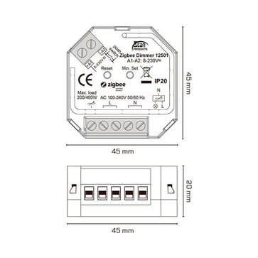 Zigbee 3.0 Box Push Lysdæmper 200W LED (Bagkant) 12501