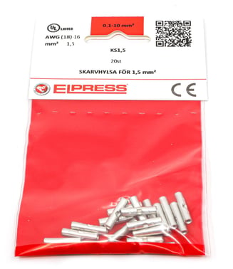 Tube connector KS1,5, 1.5mm² - In bags of 20 pcs. 7303-000303