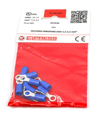Pre-insulated ring terminal A2543R, 1.5-2.5mm² M4, Blue - In bags of 10 pcs. 7278-261203
