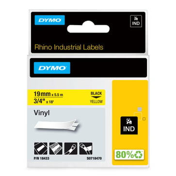 DYMO Rhino industri tape vinyl sort på gul 19mmx5,5m 18433