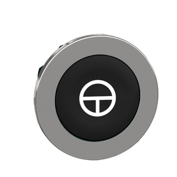 Harmony flush trykknaphoved i metal med fjeder-retur og plan trykflade i sort farve med hvidt "jog" symbol ZB4FA245