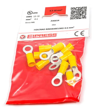 Pre-insulated ring terminal A4665R, 4-6mm² M6, Yellow - In bags of 10 pcs. 7278-262303