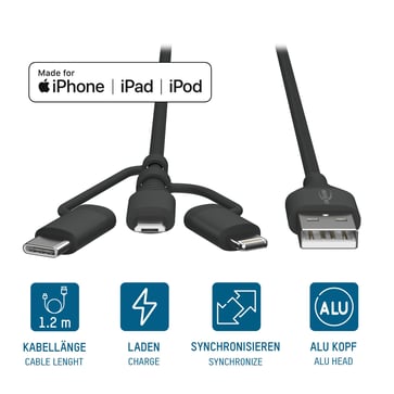 USB til 3i1 strøm & Datakabek 1700-0136