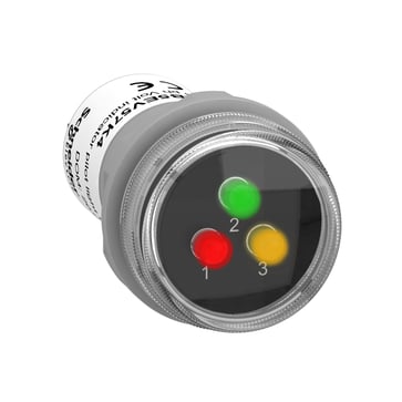 Harmony signallampe helstøbt med 3 x LED i rød, grøn og gul farve for visning af 3 faset spænding  3x400VAC XB5EV57K4