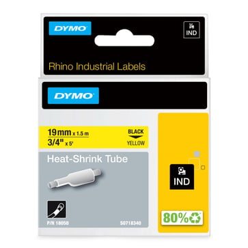 DYMO Rhino Industrial Tape Heat-Shrink Tube 19mmx1.5m black on yellow 18058
