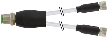 Y-cable M12 male 4-pole A-coded / 2xM8 female 0° 3-pole, cable 3x0,25mm² gray PVC UL,CSA 2 meter 7000-40821-2100200