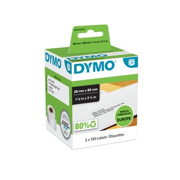 DYMO LabelWriter Adresseetiketter 28x89mm 2 ruller x 130 labels S0722370