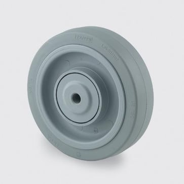 Løs hjul, grå elastisk gummi, Ø200x46 mm, Ø12,5xNL60 DIN-kugleleje og tætning, Byggehøjde: 200 mm. Driftstemperatur:  -20°/+80° 25124