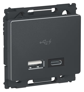 OPUS 66 dobbelt 5V USB A+C-lader, 2400 mA, 1 modul, koksgrå 506N8702