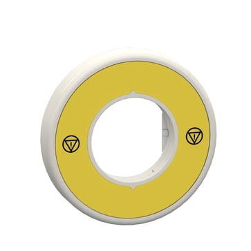 Skilt gul med 2 IEC symboler for nødstop med indbygget LED med 2 farver (rød/hvid) for Ø22 mm nødstophoveder 24V ZBY9W3B140