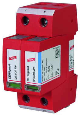 DEHNguard M TT 2P 275 FM surge arresterModular and pluggable two-pole surge arrester for single-phase 230 V TT and TN systems, width: 2 modulesWith remote signalling contactType 2 SPD according to EN 61643-11Fault indicationMax. continuous operating volta 952115
