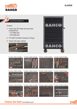 Bahco 26” værkstedsvogn med 9 skuffer. Inkl. Top med 4 skuffer. 549 dele. XLARGE