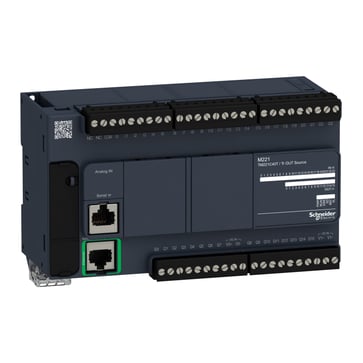 TM221 PLC Kommunikation Modbus, Indgange 24, Analogindgange 2 (0-10V), Udgange 16 PNP, forsyning 24 VDC TM221C40T