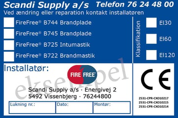 FireFree CE-Etiket "B744-B745-B725-B722", Kundetryk 99009
