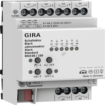 Gira KNX switching actuator, 6-gang 16 A / blind actuator, 3-gang 16 A Standard 502300