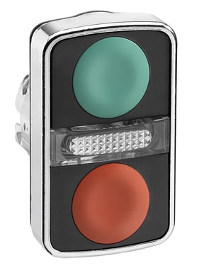 Harmony dobbelt trykknaphoved i metal for LED med en grøn og en rød trykflade ZB4BW7A3740