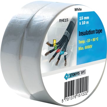 Insulating tape PVC tape, white 15 mm x 10 m - 2 rolls per pack RHE15152PWH