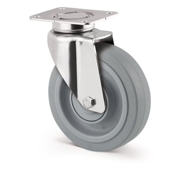 Swivel wheel, grey rubber, Ø200 mm, precision ball bearing, with plate 00833547