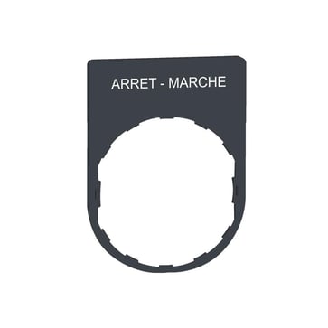 Harmony legend plate in dark gray plastic 30x40 mm for Ø22 mm pushbuttons with the text "ARRET-MARCHE" printed ZBYP2166