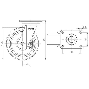 Swivel wheel, polyurethane, Ø250 mm, 1800 kg, precision ball bearing, with plate 00002244