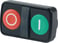 Harmony dobbelt trykknaphoved i sort metal med et hvidt "I" på en plan grøn flade og et hvidt "O" på en rød ophøjet flade ZB4BL73417 miniature