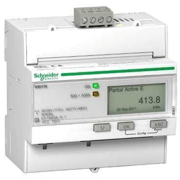 Acti9 3 faset Kilowatt-time måler til montering på DIN skinne, med tæller samt Modbus kommunikation, IEM3250 A9MEM3250