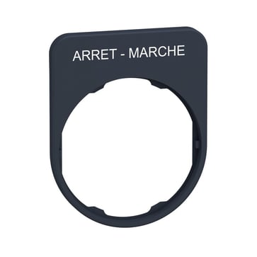 Harmony legend plate in dark gray plastic 40x50 mm for flush mounted pushbuttons with the text "ARRET-MARCHE" printed ZBYFP2166