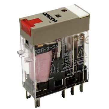 Relæ, plug-in, 8-polet, DPDT, 5A, mech & LED-indikatorer, låsbar testknap, label facilitet G2R-2-SNIAC48(S) 183088
