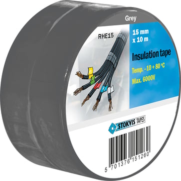 Insulating tape PVC tape, grey 15 mm x 10 m - 2 rolls per pack RHE15152PGY