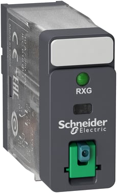 RXG stikbensrelæ med testknap og LED, 1 C/O 10A og 12VDC RXG12JD