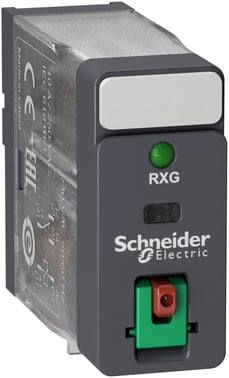 RXG stikbensrelæ med testknap og LED, 1 C/O 10A og 24VAC RXG12B7
