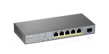 ZYXEL GS1350-6HP, 6 Port managed CCTV PoE switch, long range, 60W, 802.3BT - Understøtter Nebula Flex Pro 1 år GS1350-6HP-EU0101F