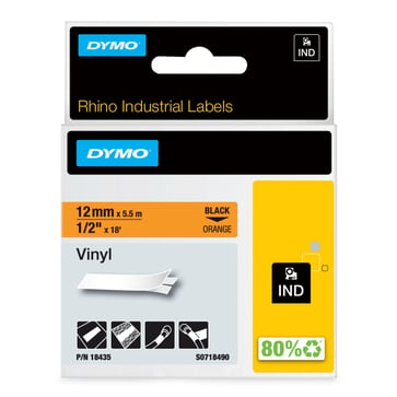 DYMO Rhino industri tape vinyl sort på orange 12mmx5,5m 18435
