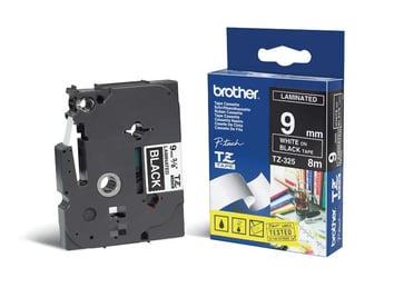 Tape Brother 9 mm white/black TZE325
