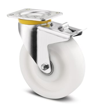 Swivel wheel w/ brake, polyamide, Ø160 mm, 800 kg, precision ball bearing, with plate 00804215