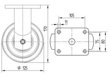 Fixed wheel, polyamide, Ø125 mm, 700 kg, precision ball bearing, with plate 119688033