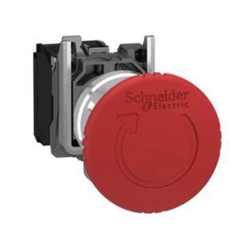 Harmony nødstop komplet med Ø40 mm paddehoved i rød farve med tryk/drej funktion og 2xNC med overvågning (monitoring contact) XB4BS84462