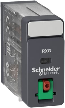 RXG stikbensrelæ med testknap, 2 C/O 5A og 230VAC RXG21P7
