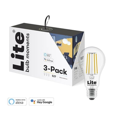 Lite Bulb Moments A60 2700-6500K E27 7W Clear glass filament White Ambience 3 Pack NSL911964