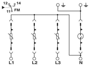 Lynstrøms-/overspændingsafledere type 1/2 VAL-MS-T1/T2 335/12.5/3+1-FM 2800183
