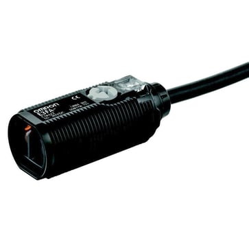 Fotoaftaster, M18 aksial plastlegeme, IR LED, diffust reflekterende, 100mm, PNP, L-ON/D-ON valgbar/omvendt logik, 2m kabel E3FA-DP14-F2 2M OMS 382773