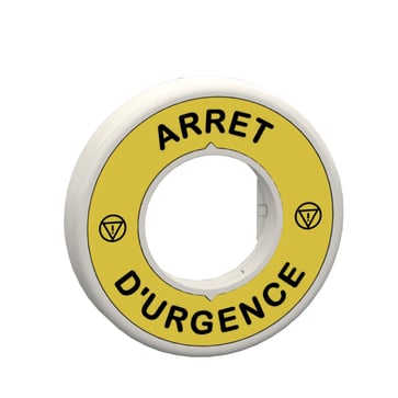 Skilt gul med fransk tekst "ARRET D'URGENCE" med indbygget LED med 1 farve (rød) for Ø22 mm nødstophoveder 24V ZBY9W2B130