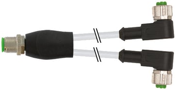 Y-cable M12 male 4-pole / 2xM12 female 90° 3-pole, A-coded, cable 3x0,34mm² gray PVC UL,CSA 0,3 meter 7000-40741-2130030