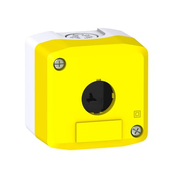 Trykknapkasse tom med 1 hul i lysegrå farve med gult låg for elevatorer, 1 x Ø22mm XALFK01