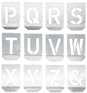Stencil sæt med bogstaver A-Z+& med 40mm tegnhøjde 27 dele 20139220