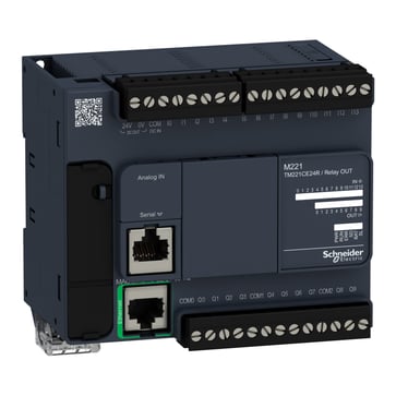 TM221 PLC Kommunikation Ethernet & Modbus, Indgange 14 , Analogindgange 2 (0-10V), Udgange 10 relæ, forsyning 110-230V AC TM221CE24R
